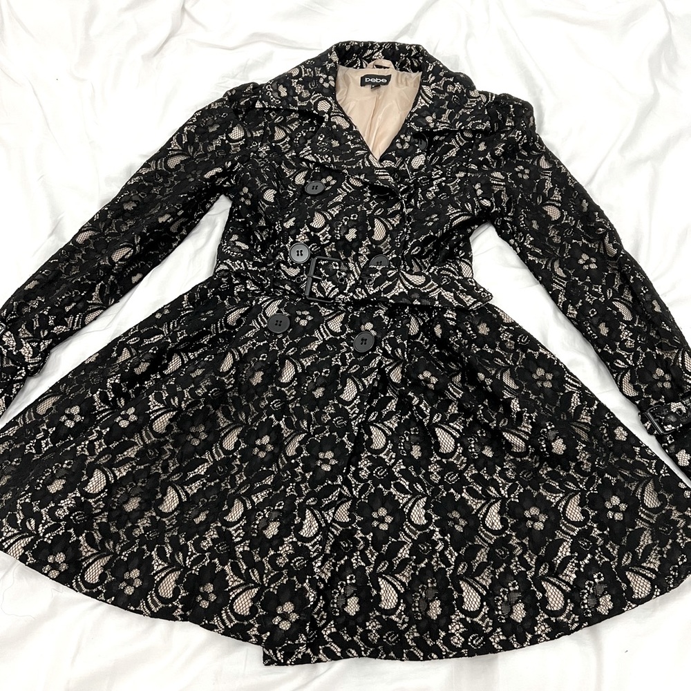 BEBE Laced Black and nude pea coat